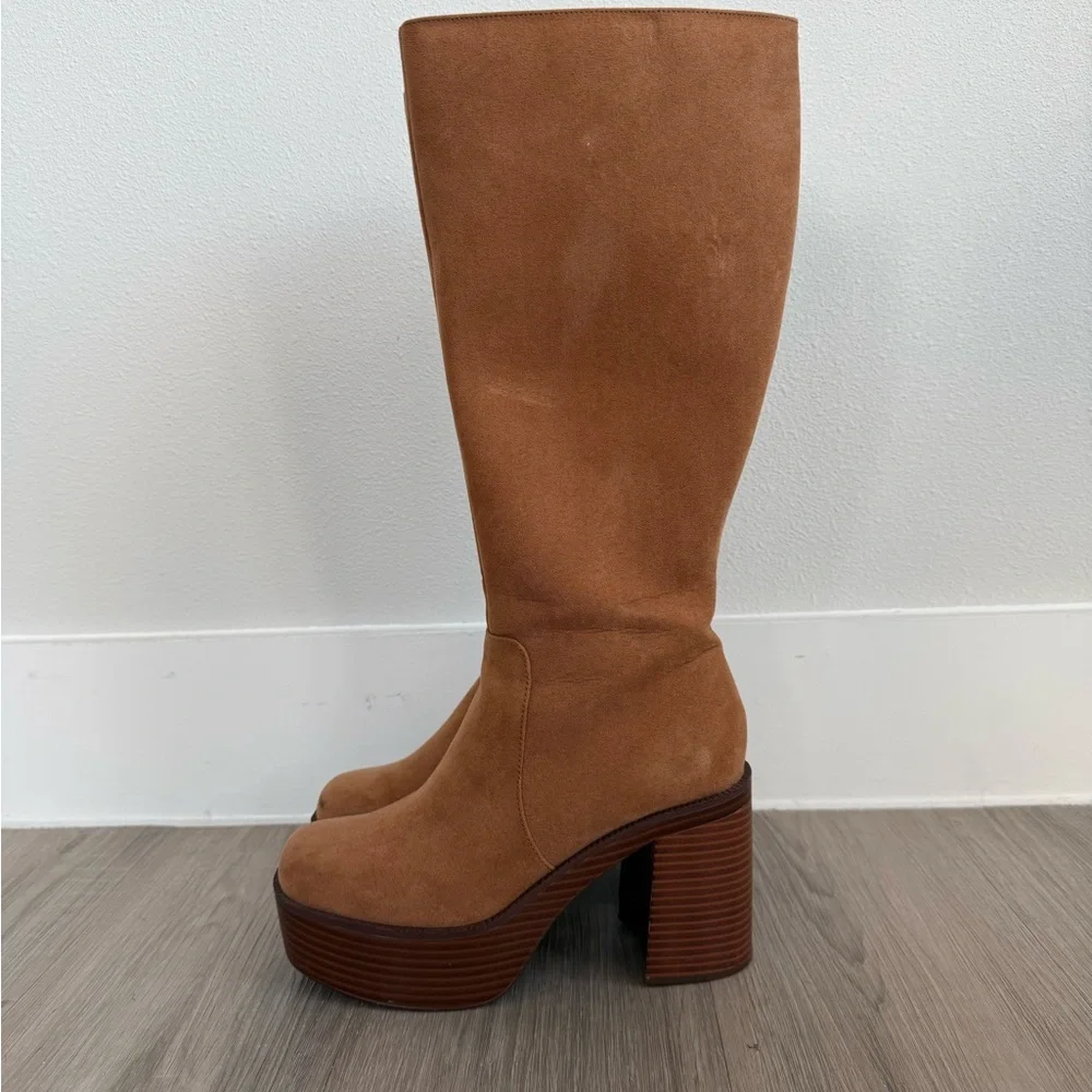 Madden Girl Tan Suede Heeled Boots - Picture 1 of 6